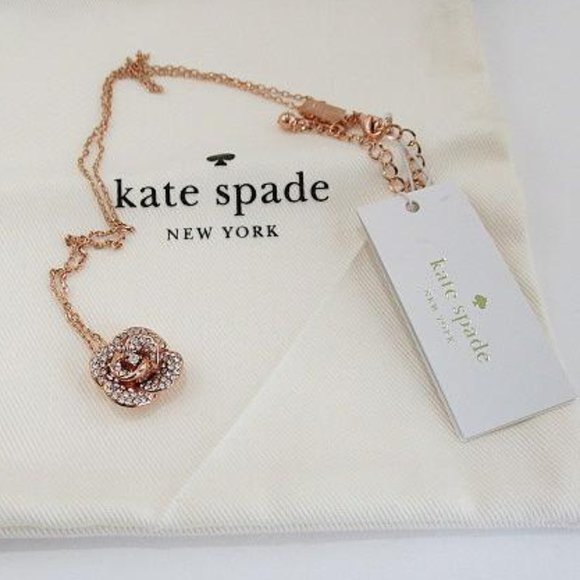 NEW Kate Spade Rose Gold Plated Rose Necklace "Midnight Rose Mini Pendant - Picture 1 of 10